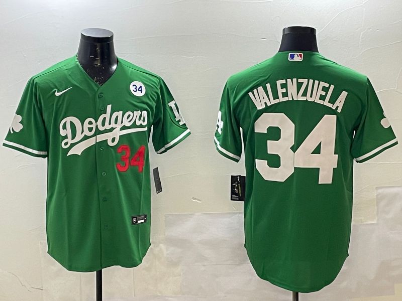 Men Los Angeles Dodgers 34 Valenzuela Green Fashion 2025 Nike MLB Jersey style 4